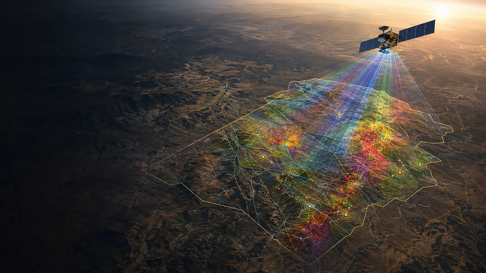 Multispectral satellite acquisition over a licence boundary