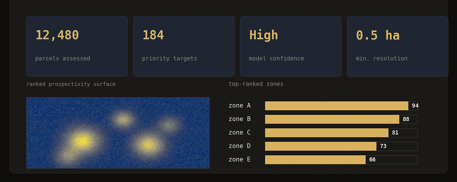 Parcels assessed, priority targets and model confidence.